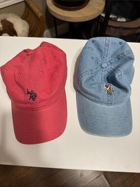 Bundle of 2:  U.S. Polo Assn. Red & Light Denim Embroidered Logo Baseball Caps
